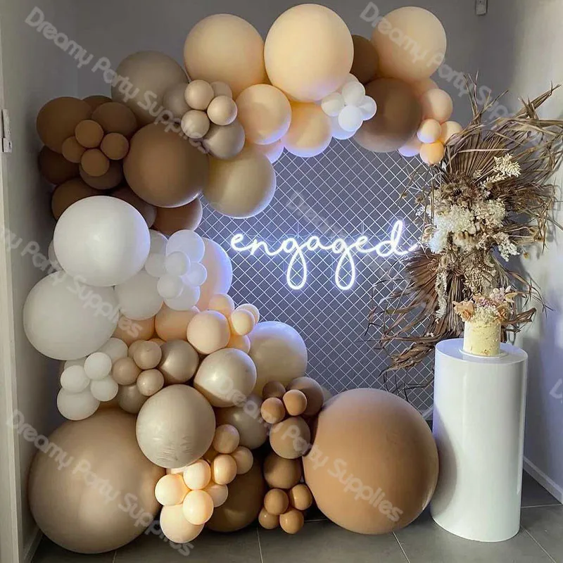 Kit de arco de globos marrones, guirnalda de globos de l&aacute;tex color crema, melocot&oacute;n y Nude, suministros de decoraci&oacute;n para fiestas de aniversario de compromiso y Baby Shower, 112 Uds.-0