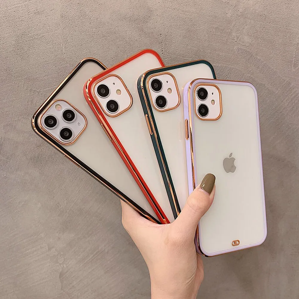 Квадратные гальванические прозрачные чехлы для телефонов iPhone 11 Pro Max XR X XS 7 8 Plus