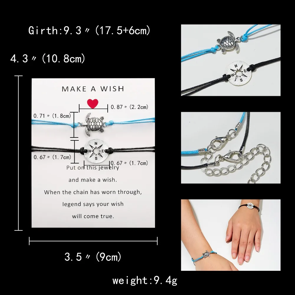 Belleper Make a Wish/Friendship/Mom Love Card Turtle Adjustable Fashion High Quality Bracelet Charm Female New Unique Jewelry
