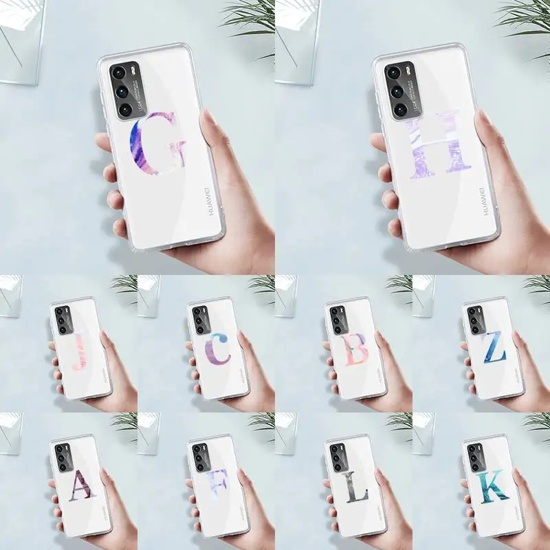 

Custom shell Marble letters Phone Case Transparent For Huawei MATE P 40 30 20 10 pro plus lite X 5G Soft TPU Clear Mobile bags