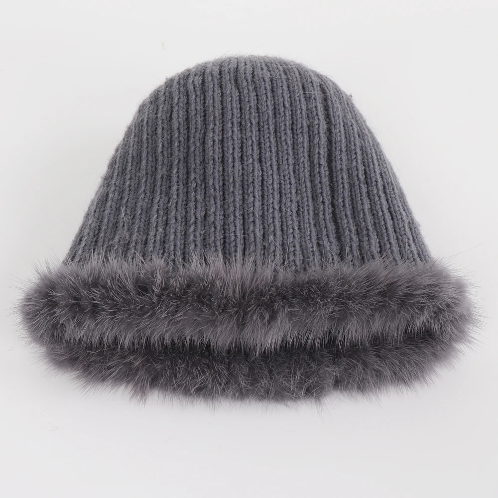 Женская шапка бомбер ручной вязки из натурального меха норки шапки лисьего