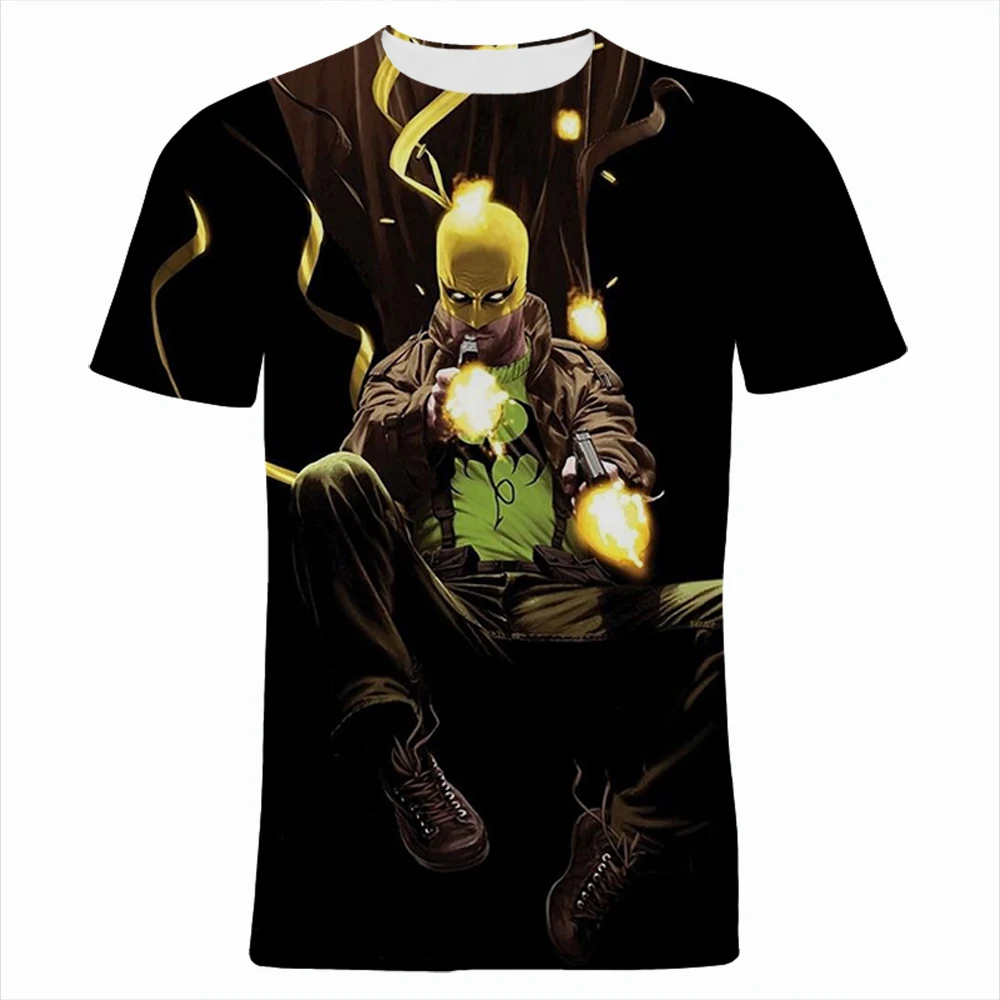 Мужская футболка с принтом Железного кулака Marvel летняя модная детская одежда