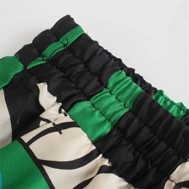 

ZXQJ Women 2021 Fashion Side Pockets Print Wide Leg Pants Vintage High Elastic Waist Drawstring Female Ankle Trousers Mujer