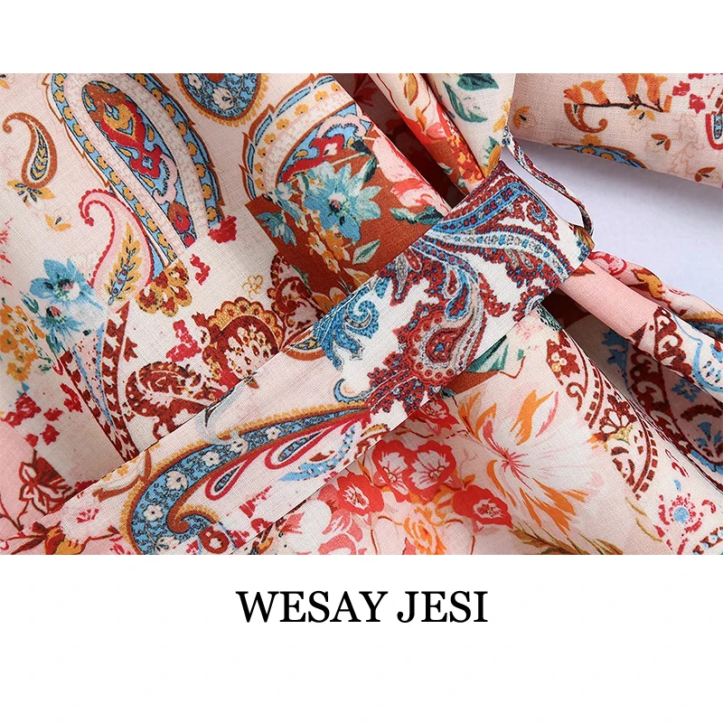 

WESAY JESI Women's Clothing 2021 Summer Fashion Cardigan Chic Wide Sleeve Woman Coat Vintage Loose Chic Belt Printed Top