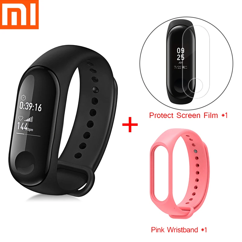 Розовый Xiaomi mi смарт-браслет 3 фитнес-браслет mi Band 3 большой сенсорный экран сообщение время сердечного ритма Smartband D30 - Цвет: Розовый