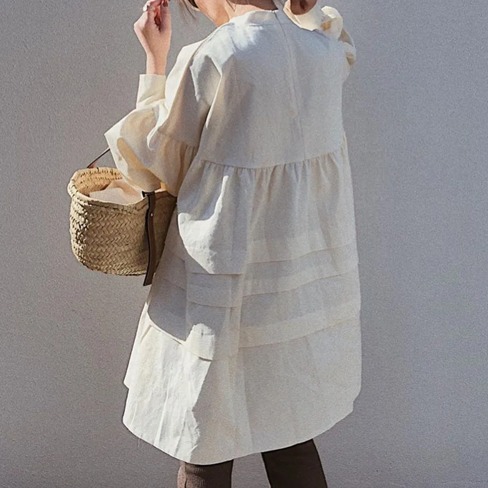 

Loose Women Khaki Blouse Tops 2020 Autumn Winter Casual Fashion Shirts Stand Collar Korean Janpanese Female Pullover Blouse