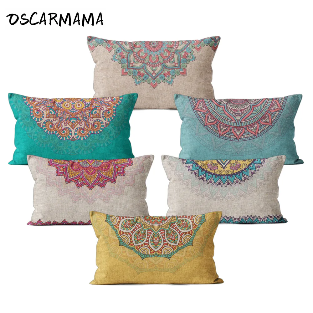 

Indian Mandala Bohemian Boho Morocco Linen Rectangle Cushion Cover Pillow Case 30x50 Decorative Sofa Home Living Room Decoration