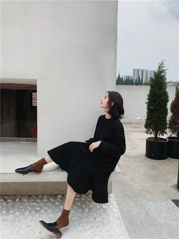 BelineRosa L, XL, 2XL, 3XL Элегантный розовый черный Повседневные толстовки и платья Свободные длинные хлопающие хлопчатобумажные ткани плюс размер зимнее платье HM000002