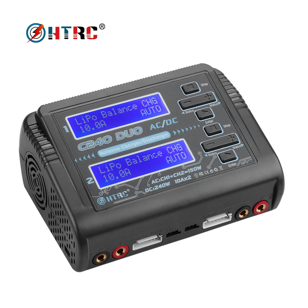 LiPo зарядное устройство HTRC C240 двухканальный AC 150 Вт DC 240 Вт 10A 1-6S для литий-ионной жизни NiCd NiMH LiHV PB умная батарея Dis зарядное устройство