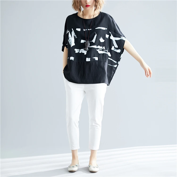 Женская футболка с рукавом летучая мышь Свободный Топ из хлопка и льна