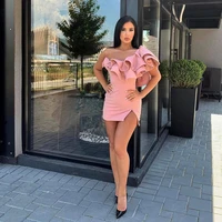 yipeisha mini cocktail dresses with ruffles one shoulder pink party dress for banquet fashion slit prom gown vestido de festa