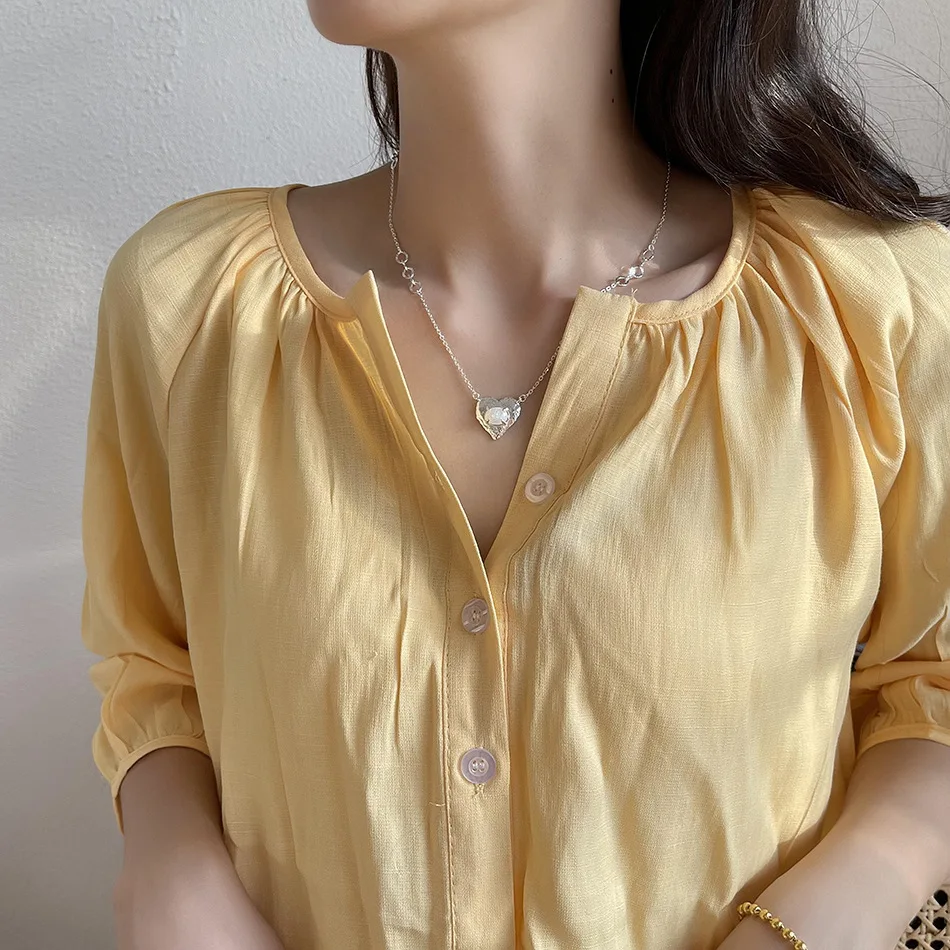 

Lispector 925 Sterling Silver Irregular Heart Pendant Necklaces for Women Prong Setting Natural Stone Necklace Couple Jewelry