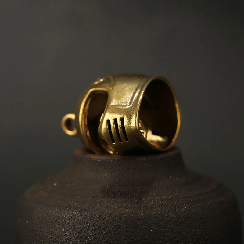 Латунный винтажный брелок ручной работы с изображением черепа головы шлема