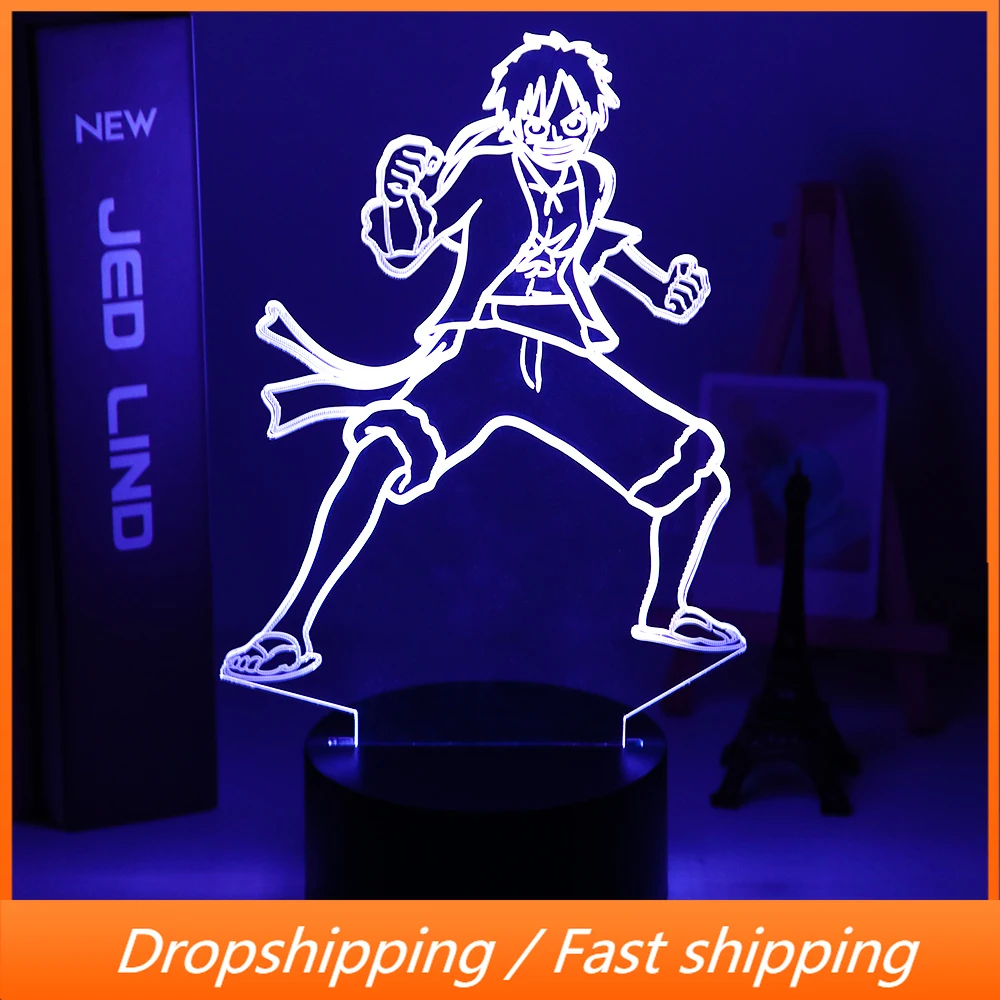 One Piece Monkey D Luffy фигурка 3d иллюзия Ночной светильник светодиодный сенсорный