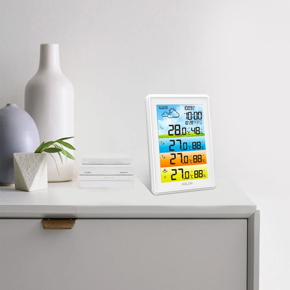 

Wireless Home Weather Station Hygrometer Thermometer Digital Moon Phase Alarm Clock Colorful Barometer Thermohygrometer