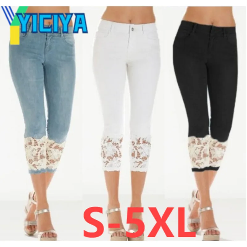 

YICIYA Women's lace pants, plus size, 5xl, summer, skinny stretch, cropped pants, capri,3/4 length jean femme y2k met streetwear