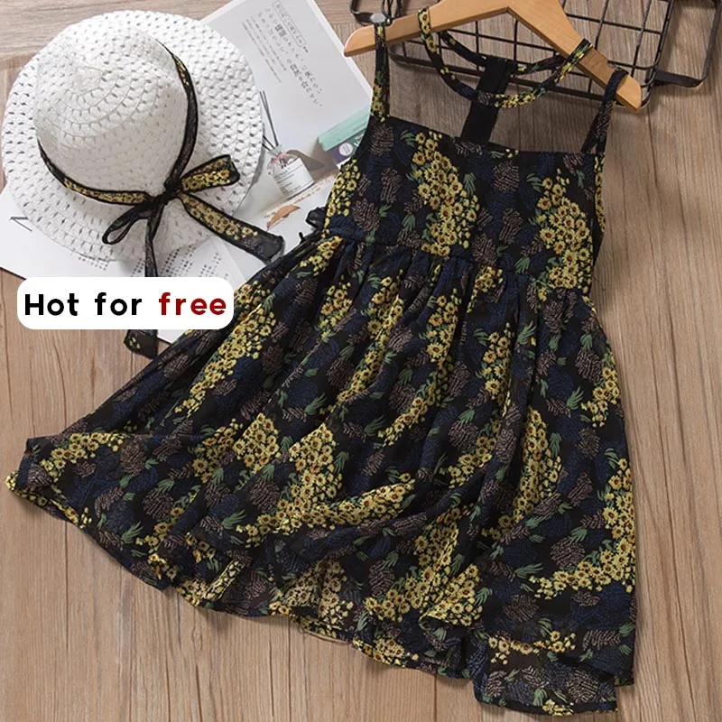 AZ1405 black Bear leader/платья для девочек коллекция года, одежда принцессы для девочек платье с цветочным рисунком комбинированное газовое многослойное платье и шляпа, 2 предмета, для детей возрастом от 2 до 6 лет - Цвет: AZ1405 black
