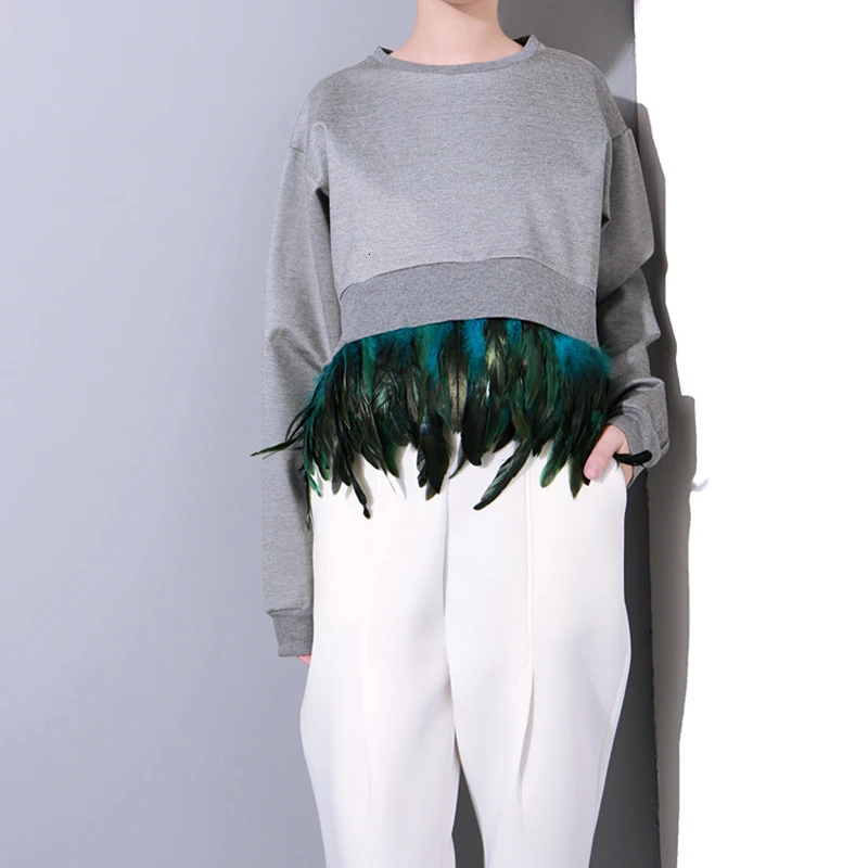 Женская толстовка с перьями CHICEVER Повседневная Свободная Толстовка круглым