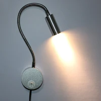 flexible pipe 3w led picture light wall sconce reading lamp fixture lighting onoff button plug silver shell bedroom hotel
