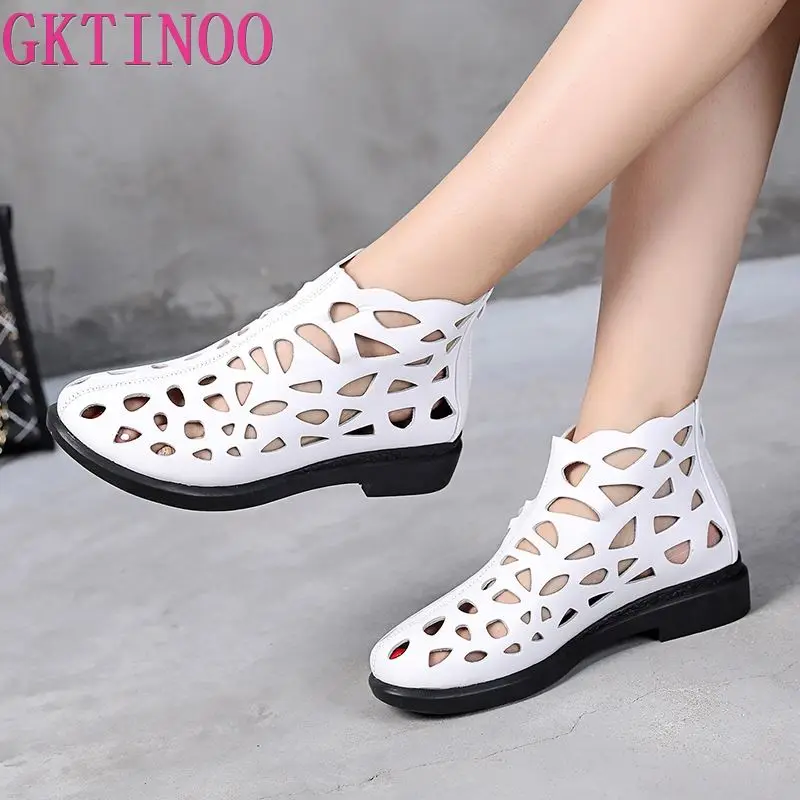 

Женские сандалии GKTINOO из натуральной кожи, босоножки на плоской подошве, с молнией, с перфорацией, Размеры 33-43, весна-лето 2021