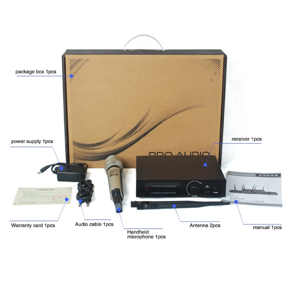 구매 ACEMIC-EX-500 400 미터 장거리 Sans Fil 무선 시스템, UHF 노래 보컬 다이나믹 전문 무선 마이크