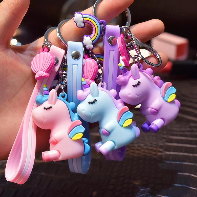

New Fashion Stereo Rainbow Unicorn Keychain Keyring Creative Mobile Phone Bag Car Exquisite Pendant Gift For Friends