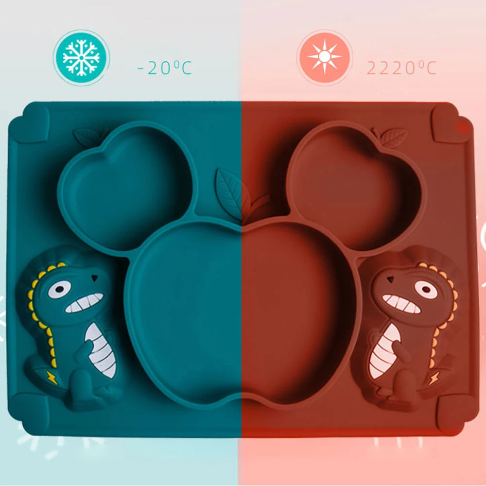

Silicone Bowl for Baby Feeding Teether Baby Toys 0-12 Months Dinosaur Cartoon Feeding Set Baby Tableware Baby Plate 3pc/Set