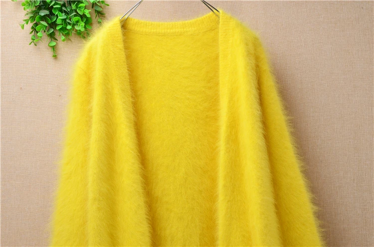 Женский модный плюшевый кашемировый вязаный длинный свитер свободного кроя с