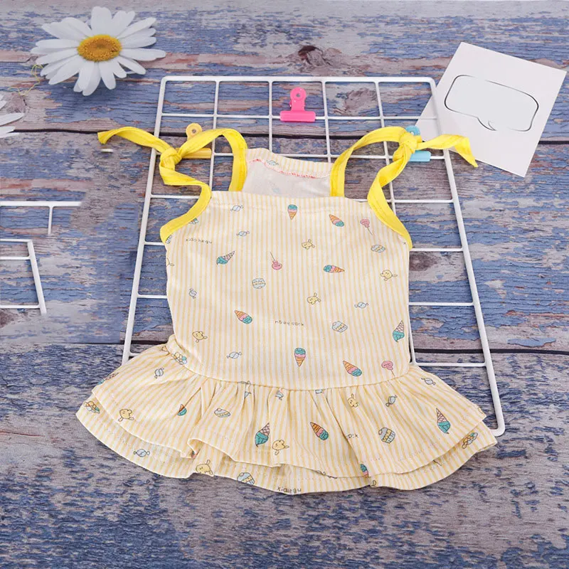 

Summer Sleeveless Dog Clothes Cute Animal Printing Shirt T-shirt Cotton Heart Striped Puppy Accessories Pet Dog Vest Vest Skirt