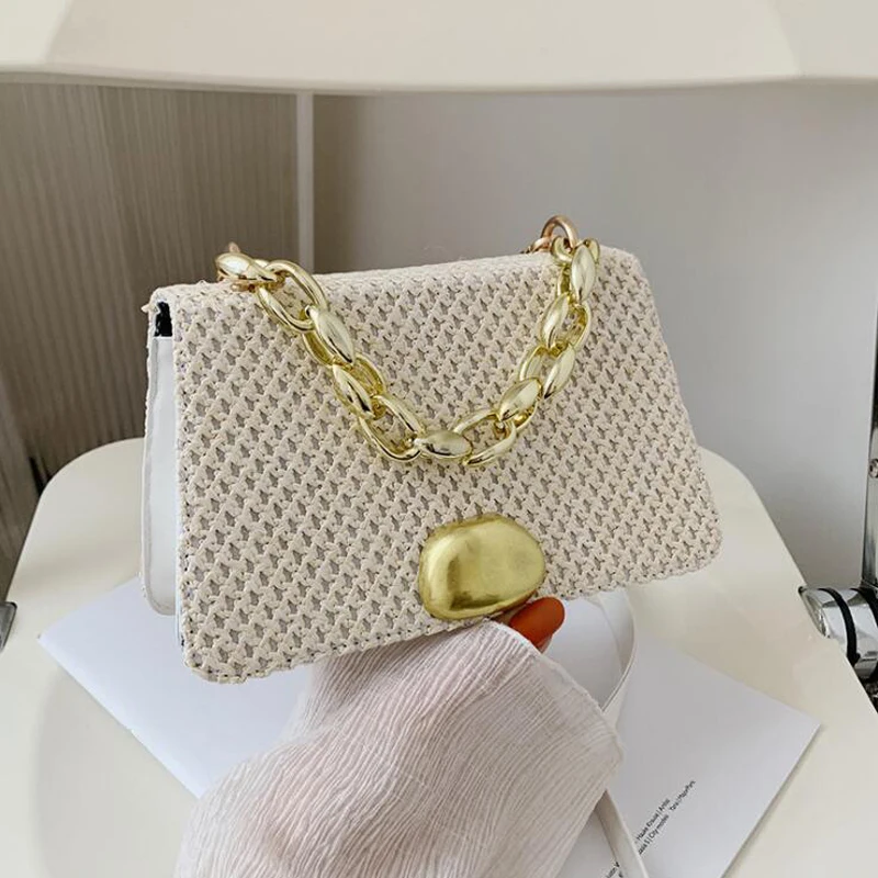 

2021 Summer Straw Shoulder Bag Casual Vacation Crossbody Bags For Women Chain Designer Handbags Ladies Beach Bag