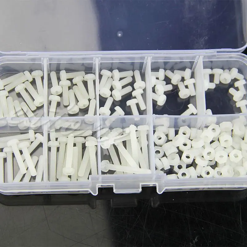 

160 шт. метрические M3 8 Размеры в ассортименте нейлоновые болты и гайки белого цвета