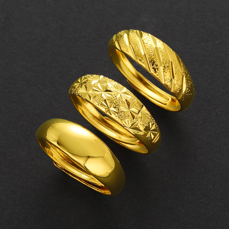 

Classic Vietnamese Placer Gold Men's Ladies Ring Matte Star Brass Gold Plated Fashion Ring Banquet Jewelry Gifts Resizable