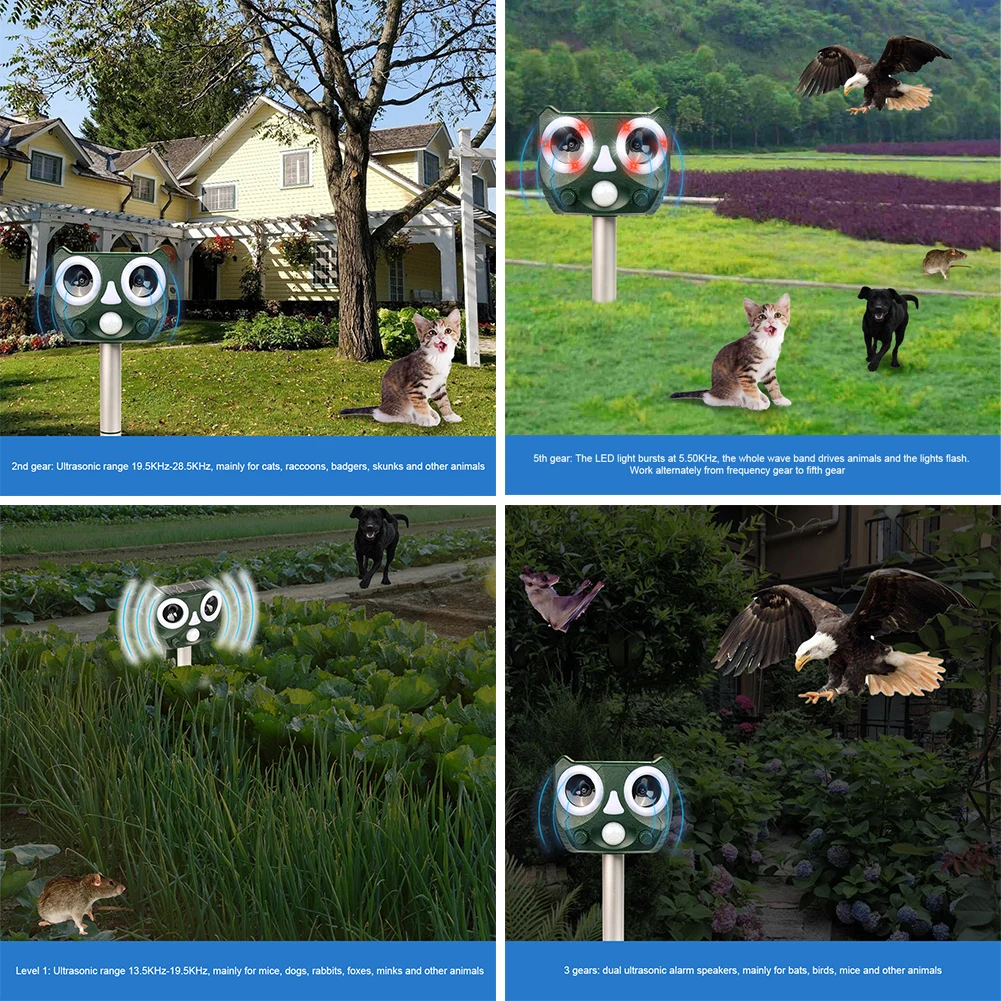 

Outdoor Solar Powered Infrared Sensor Animal Repellent Ultrasonic Cats Dogs Repeller Mice Controller For Garden Repellent