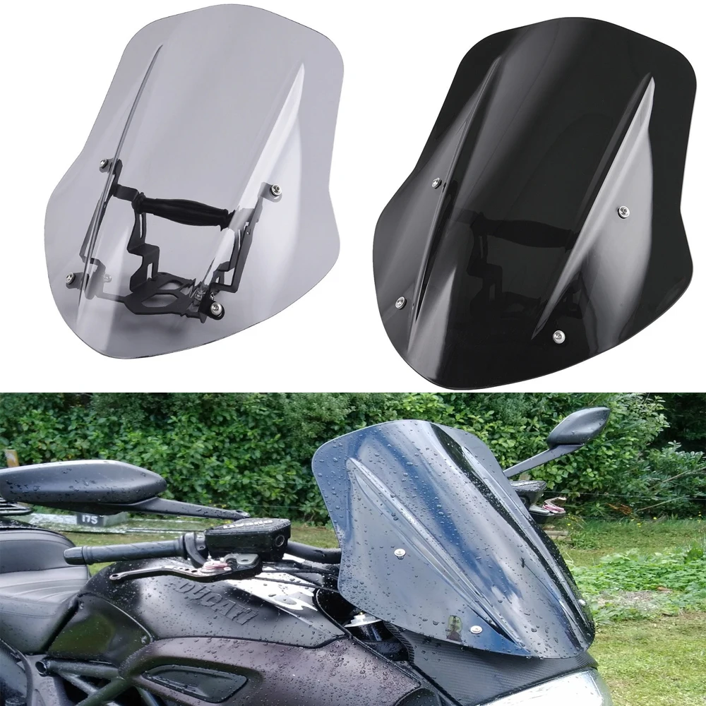 

For Ducati Diavel 2014 2015 2016 2017 2018 Motorcycle Windscreen Windshield Deflector Shield Screen With Bracket Black Smoke