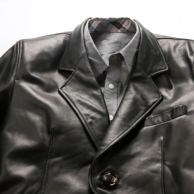 Мужская куртка из натуральной кожи в британском стиле AVFLY с двумя кнопками