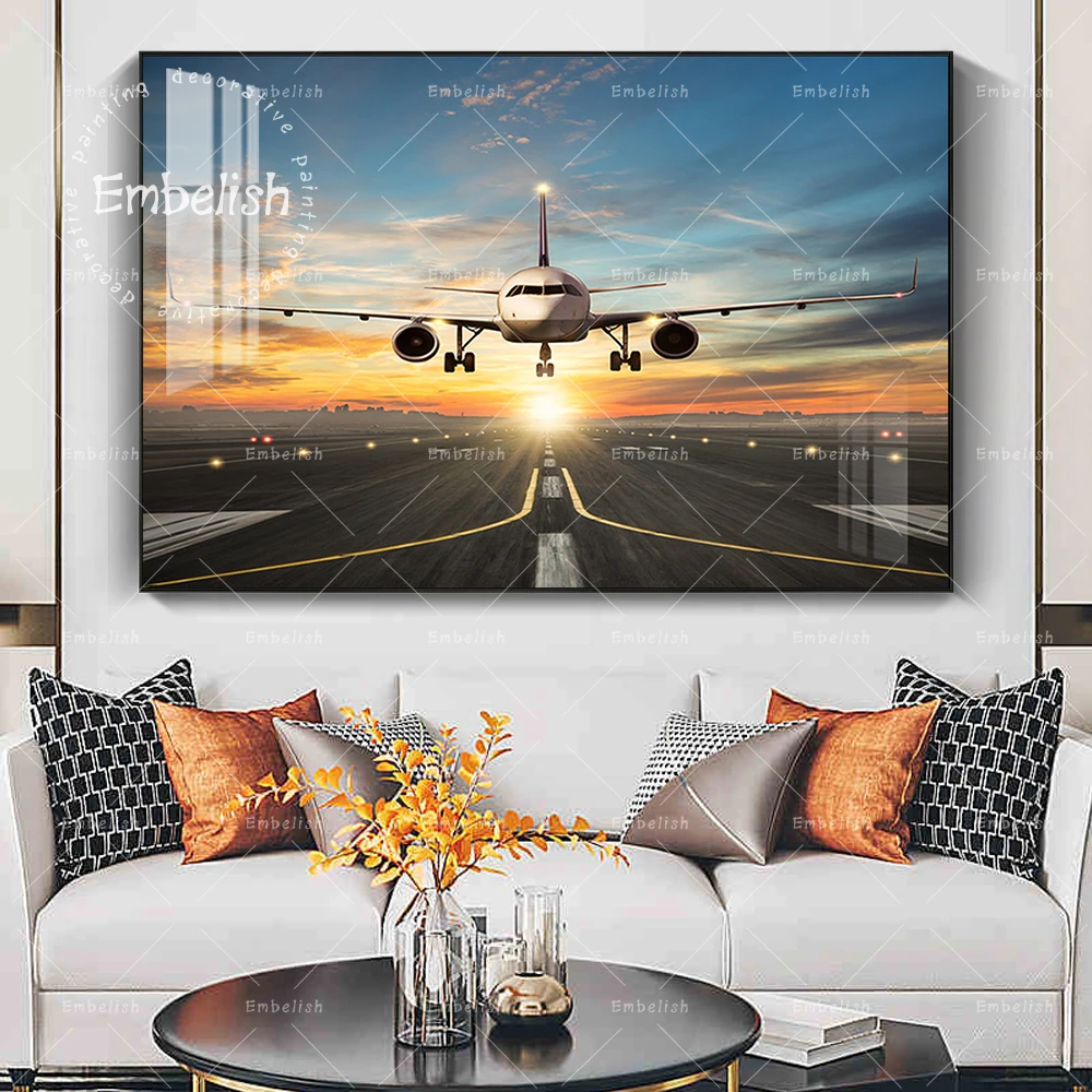 

1 Pieces Airplane Landing Landscape HD Print Canvas Oil Paintings For Living Room Modern Home Decor Posters Wall Art Pictures