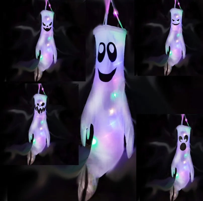 

Украшения на Хэллоуин, привидение, ветрозащитный светодиодный светильник, подвесной спутанный призрак, флаг, ветровка для помещений, улицы,...