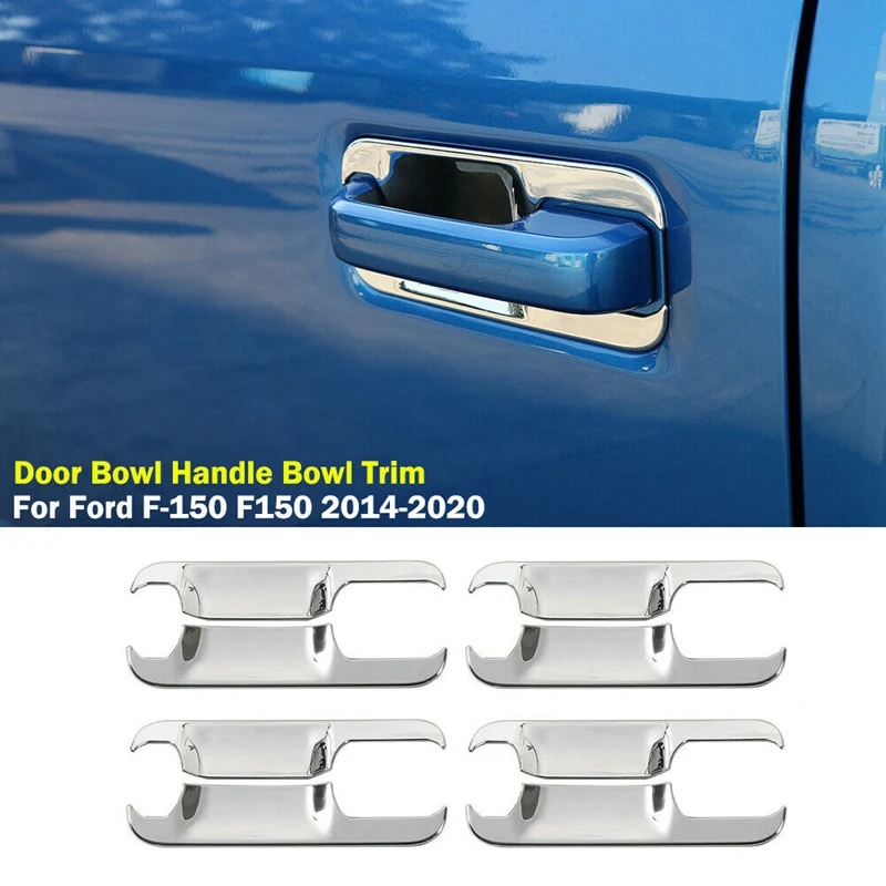 

4Pcs Exterior Door Handle Bowl Trim Cover Decor for Ford F-150 F150 2015-2019 Chrome