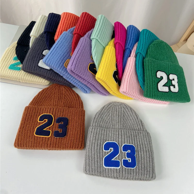 

Number 23 Colorful Knitted Beanie Hat Sports Hip Pop Winter Hats For Women Gorro Cool Cap Girls Hipster Trendy Beanies Gorras