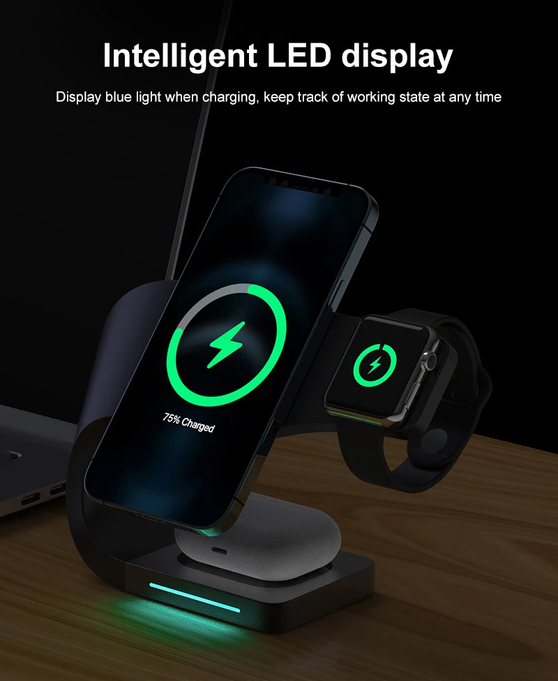 2021 4 in 1 wireless charger dock station for iphoneandroid phones 15w magnetic wireless fast charging for apple watch airpods free global shipping