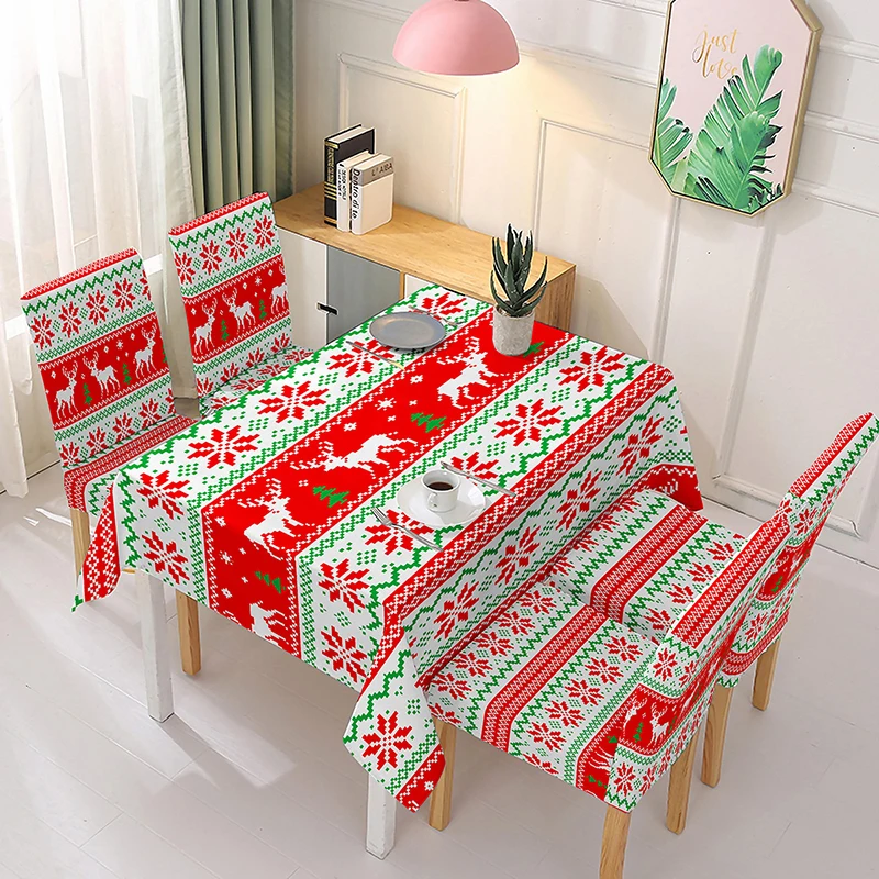 

New Year Christmas Tablecloth Waterproof Table Cloth Spandex Anti-stain Dining Table Coat For Banquet Home Christmas Decoration