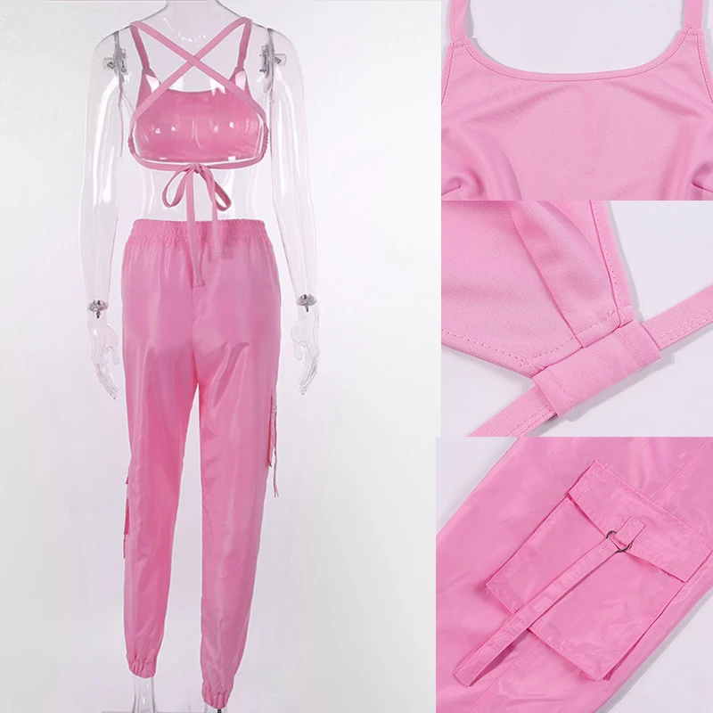 

Giyu Tracksuit Sexy 2 Piece Set Women 2020 Summer Sport Camis Pants Set Casual Two Piece Set Backless Bandage Suit Streetwear