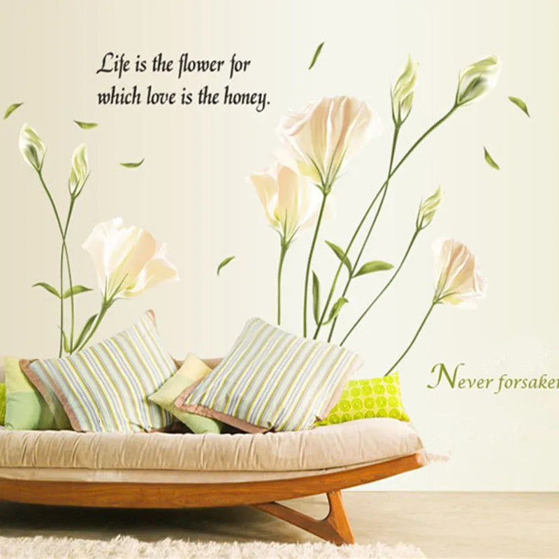 3D домашний элегантный лилии Цветы Декор стены Бумага наклейки для украшения
