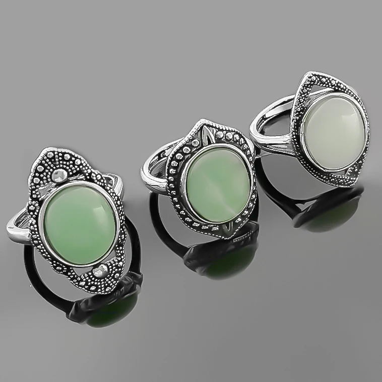 

Изысканное кольцо из натурального камня для женщин зеленое кольцо с авантюрином из сплава металла Искусственные Винтажные Ювелирные издел...