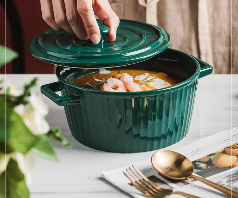 Суповая миска с крышкой в скандинавском стиле кухонные инструменты керамическая