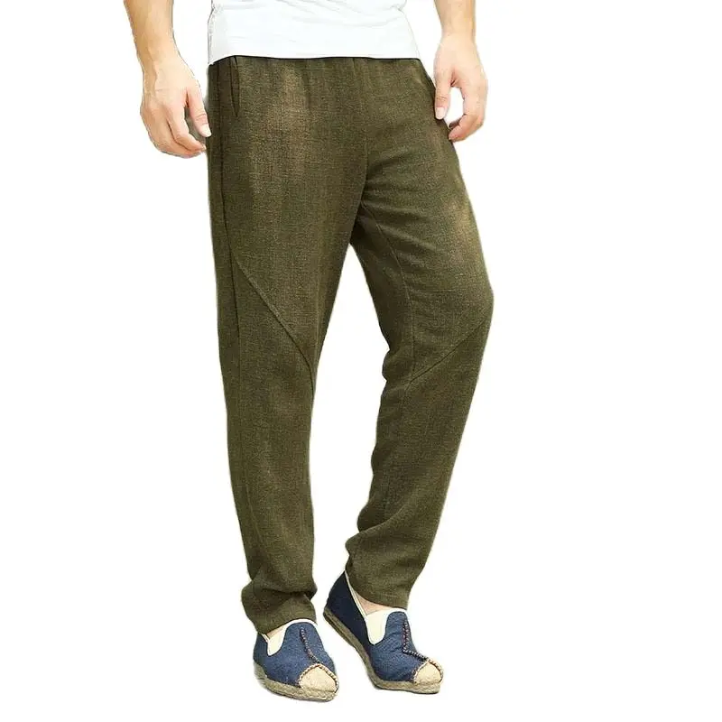 

Autumn Winter Men Casual Pants Linen Cotton Trousers Thick Loose Baggy Chinese Style Elastic Waist Hip Hop Harem Pants