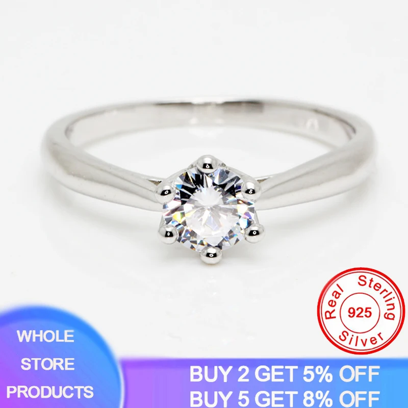 

YANHUI 1 Carat CZ Solitaire Engagement Ring 925 Sterling Silver Rings for Women Anniversary Ring Wedding Ring Silver 925 Jewelry