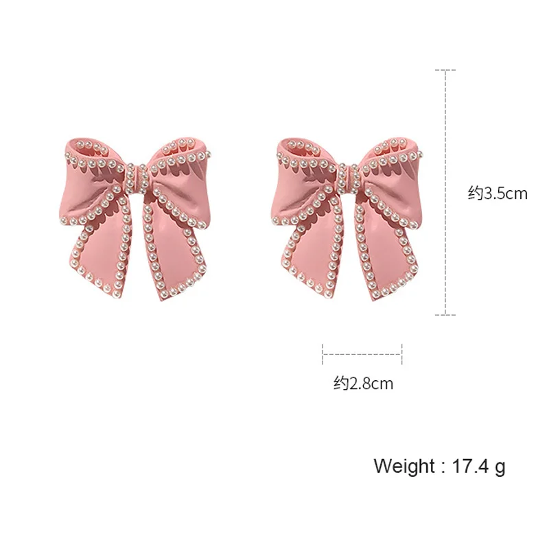 

USTAR Cute Pink Bowknot Stud Earrings For women Girls Pearl Earring bijoux Party Fashion Jewelry Gifts