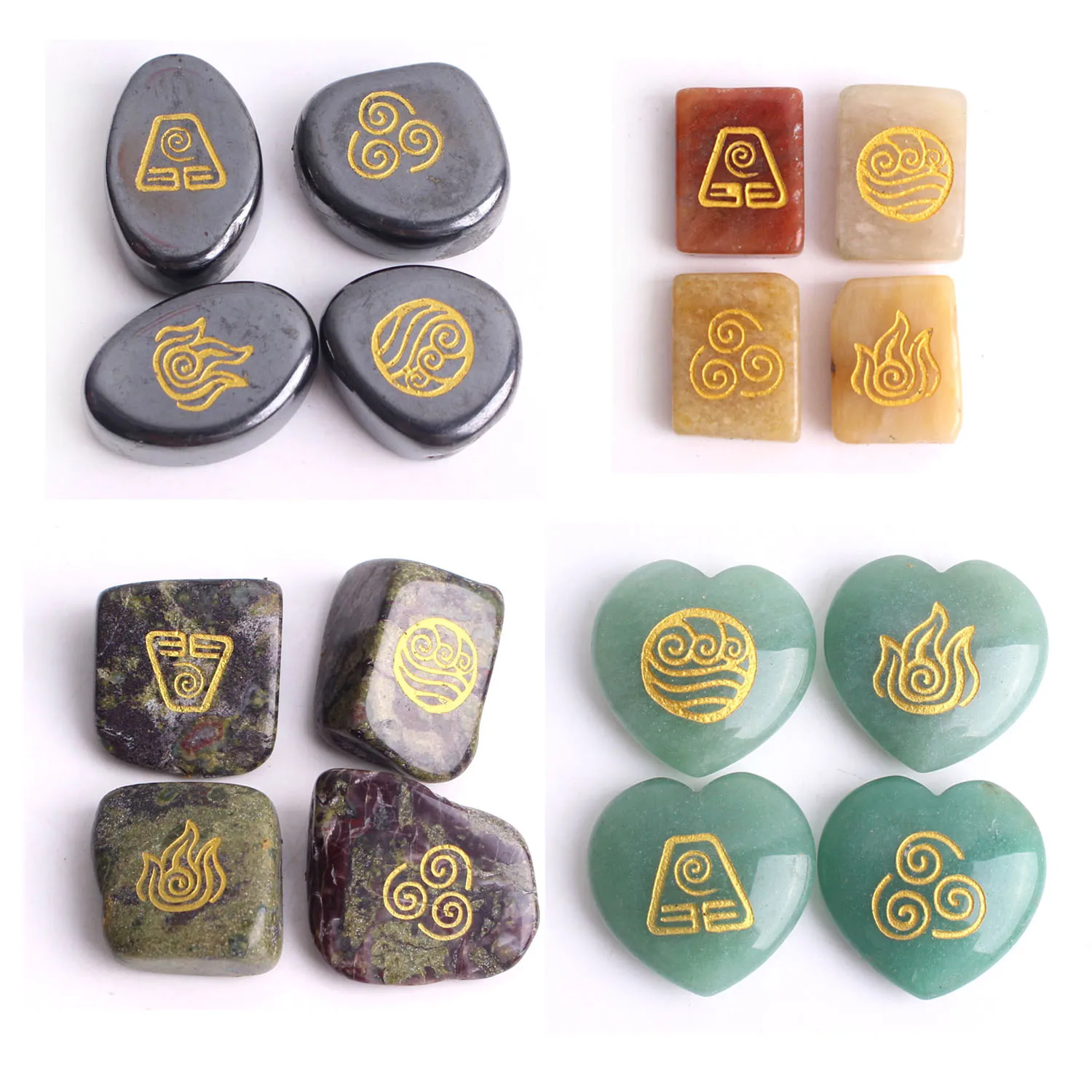 

4pcs/set Natural Carved Irregular Tumbled Stones Runes Symbols Stickers Reiki Crystal Plam Healing Energy Collection Gift