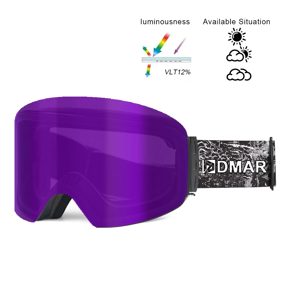 purple Лыжные очки UV400 плюс двухслойные противотуманные защитные согревающие большие линзы очки для мужчин и женщин сноуборд очки для катания на коньках - Цвет: purple